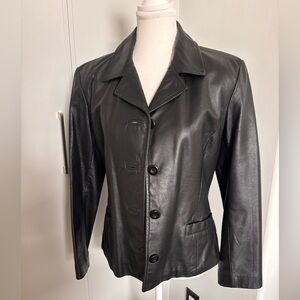 Danier Black Leather Jacket Fitted Blazer Style